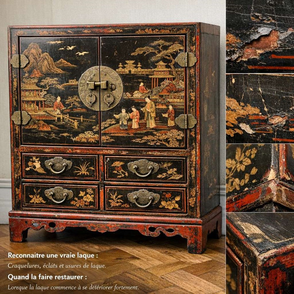Meuble asiatique ancien : reconnaître une vraie laque, et savoir quand la faire restaurer
